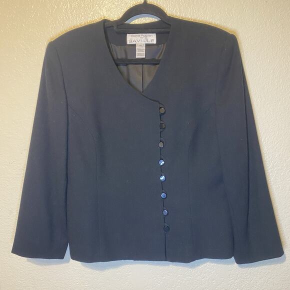 Vintage Rena Rowan for Saville Black 100% Wool Blazer Jacket 8 Button Size 14 - Picture 3 of 10